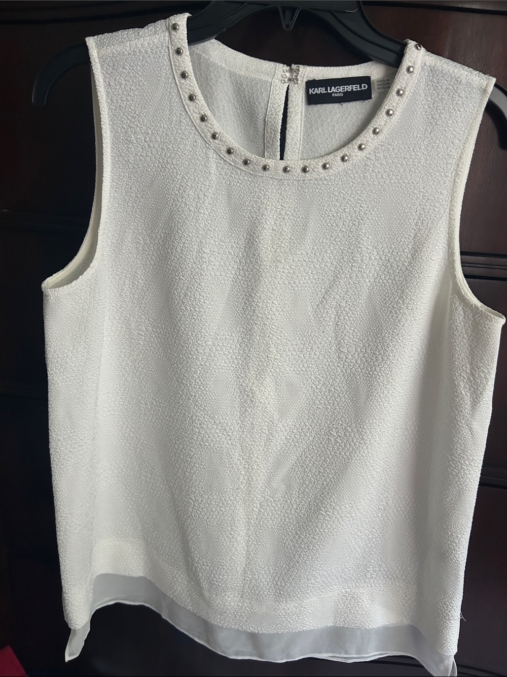 Karl Lagerfeld Ivory Sleeveless Beaded Neckline Camisole